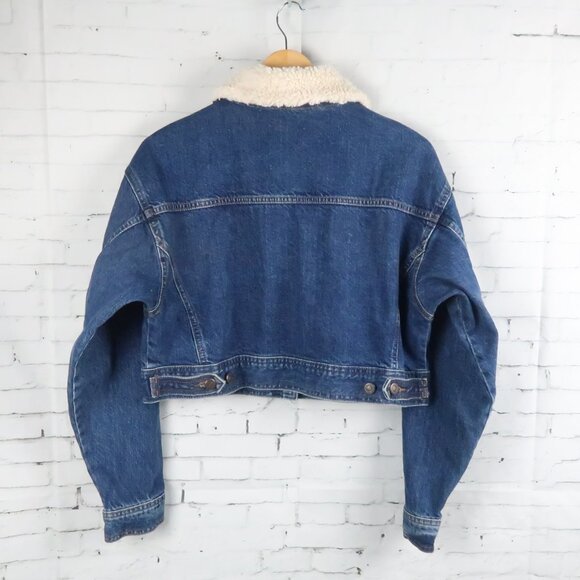 TOPSHOP BLUE DENIM CROPPED JEAN JACKET WITH SHERPA COLLAR SIZE 8 NWOT - Picture 7 of 7